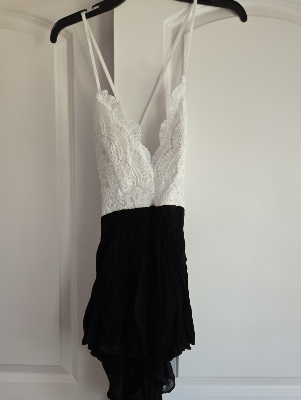 Lace Bodice Two-Tone Black and White Spaghetti Romper